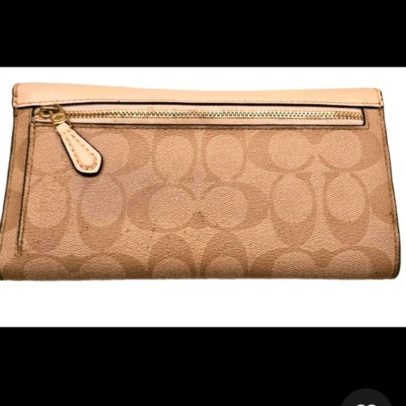 Coach Signature Leather Trifold ID Wallet Clutch Khaki/Light Pink Style#B2246 - Picture 5 of 6